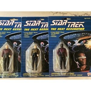 3 SEALED New Star Trek Next Generation 4" figures LaForge Jean Luc Picard Lt Yar